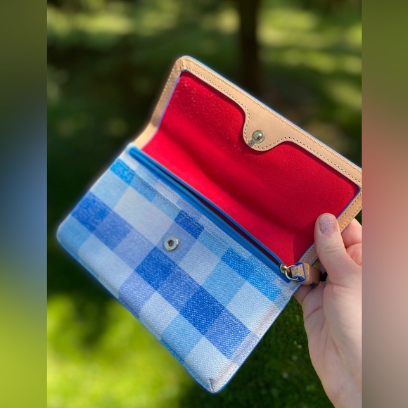 Dooney & Bourke blue and white plaid wristlet wallet purse - Picture 7 of 9